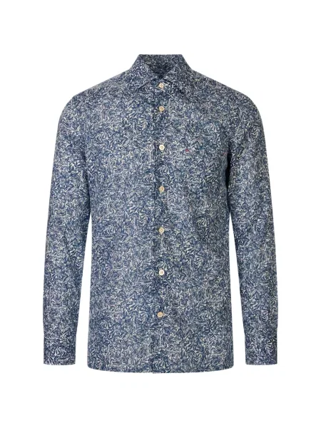 Lung cămașă Kiton cu model floral cu imagine albastru