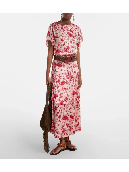 Top Isabel Marant cu model floral din jacard roz