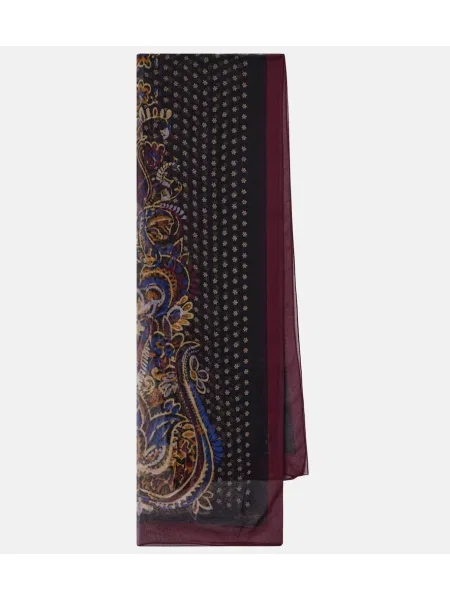 Svilen šal Etro s paisley potiskom črna