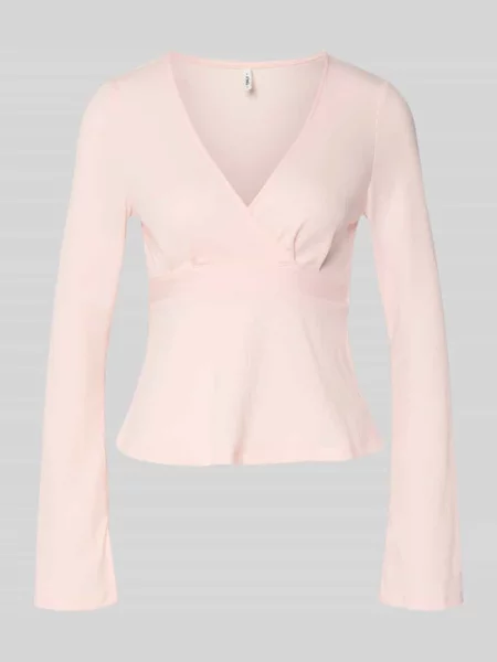 Koszulka z długim rękawem w optyce kopertowej w kroju regular fit model PELLY' Only różowa