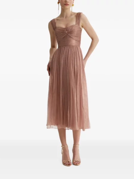 Rochie midi Framboise cu șireturi din dantelă roz