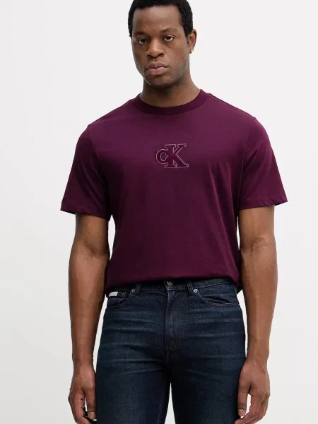 Тениска Calvin Klein Jeans лилаво с апликация виолетово
