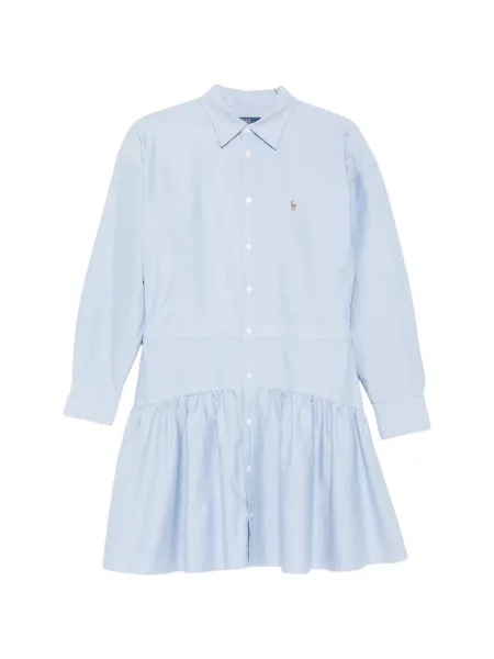 Mała sukienka koszulowa Polo Ralph Lauren z falbankami garniturowa niebieska