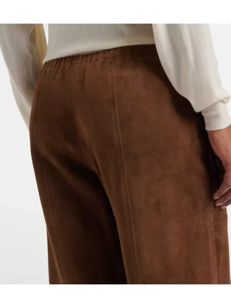 Pantaloni The Row din piele de căprioară maro