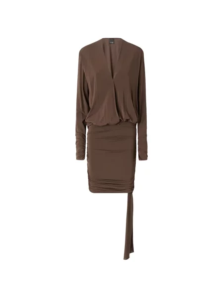 Rochie mini Pinko cu volane drapată maro