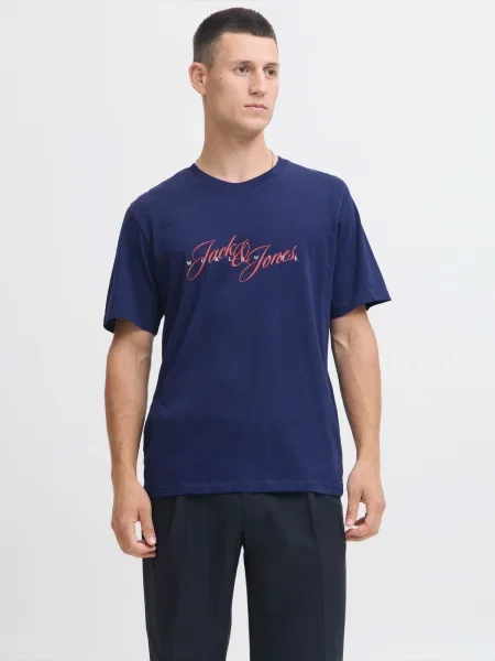 JACK & JONES Majica JORINWOOD mornarska / rjava / črna bela