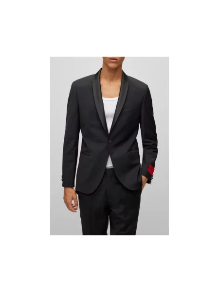 Marynarka o kroju slim fit z brustaszą Hugo czarna