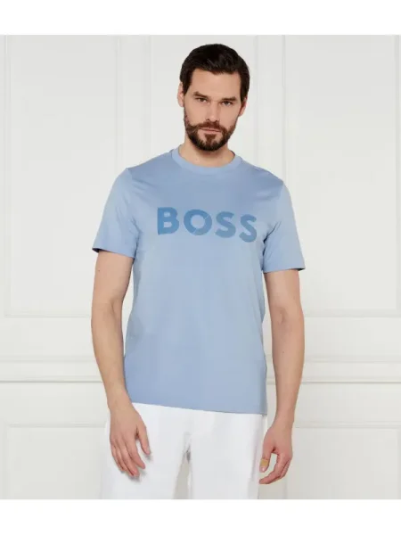 BOSS GREEN Tricou Tape Logo albastru