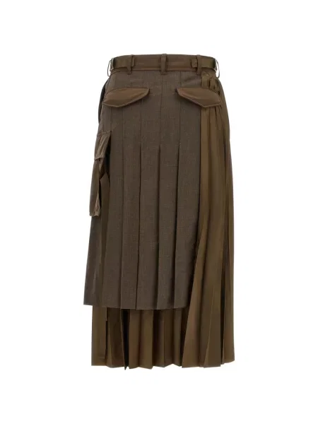 Fustă midi Sacai asimetrică maro
