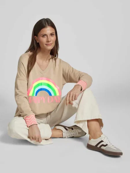 Bluza oversized z nadrukiem motywu Miss Goodlife beżowa
