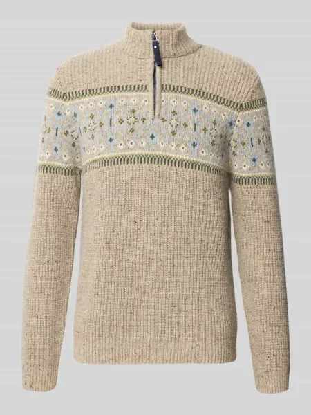 Sweter z norweskim wzorem z mieszanki wełny z kołnierzem zapinanym Ragman