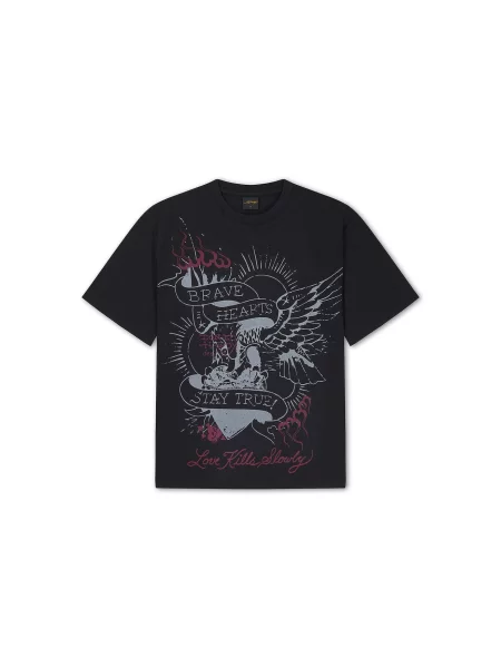Ed Hardy Tričko Brave Hearts Stay True červená čierna