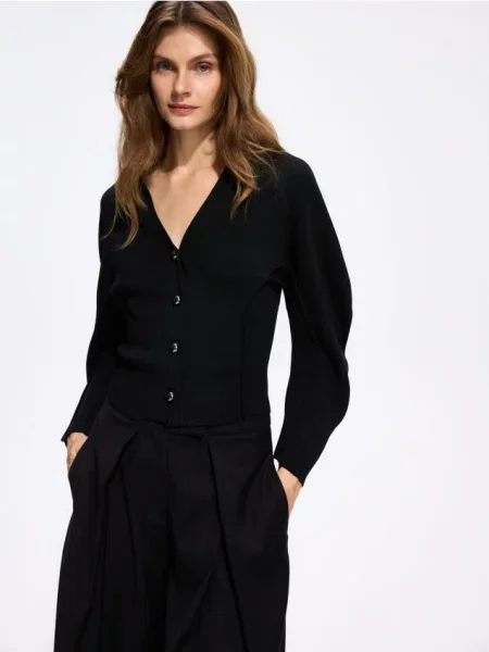 Reserved Cardigan cu adaos de negru
