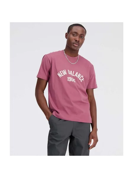 T-shirt z krótkim rękawem New Balance Varsity w kolorze różowo-białym S różowa