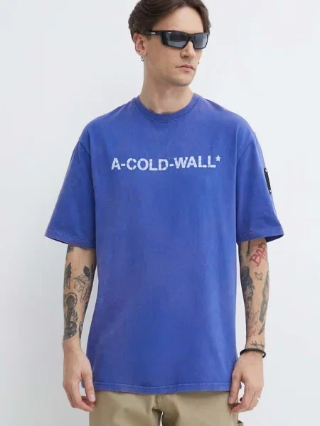 Тениска A-COLD-WALL* Overdye Logo T-Shirt с принт синьо