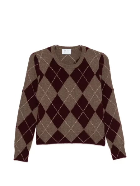Pulover Beyou de lână cu model argyle maro