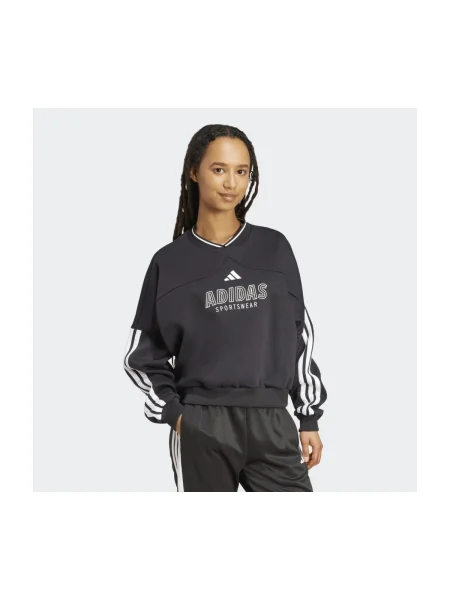 Pulóver adidas W Tiro Cut 3 Stripes Fleece Sweatshirt Black/ White S fekete