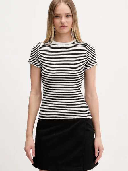 Tommy Jeans t-shirt γυναικείο με ελαστάν μαύρο