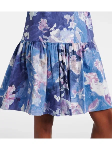 Peplum obleka Erdem s cvetličnim vzorcem poplin modra