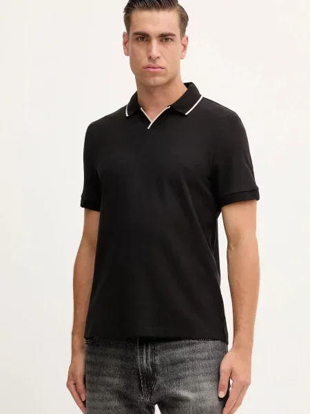 Тениска с яка Armani Exchange с апликация черно