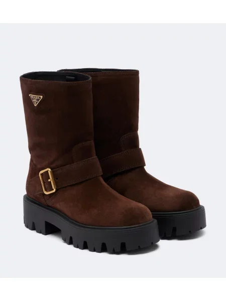 Botine Prada din piele de căprioară cu autograf maro