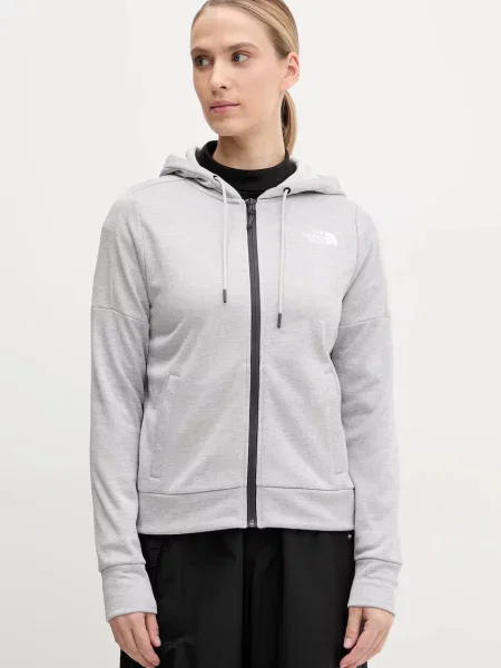 Меланжов суичър с качулка The North Face с качулка с принт сиво