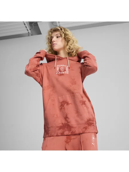 Luźna bluza z kapturem WARDROBE ESS FLORAL PACK z efektem sprania i grafiką czerwona