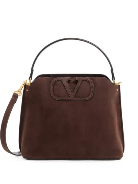 Geantă Valentino Garavani din piele de căprioară maro