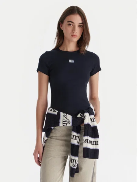 Koszulka Tommy Jeans ze stretchu niebieska