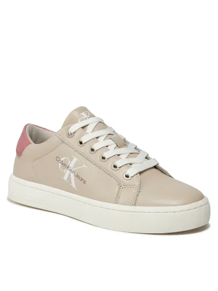 Кожени маратонки Calvin Klein Jeans CLASSIC CUPSOLE LACEUP LTH WN LACE UP бежово