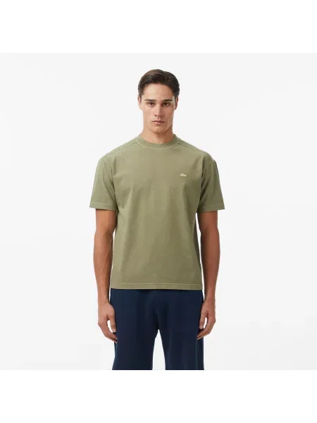 Lacoste T-Shirt Z Okrągłym Dekoltem Relaxed Fit Khaki zielony