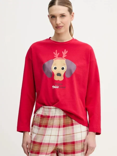 Pyžamové tričko s dlouhým rukávem United Colors of Benetton červená