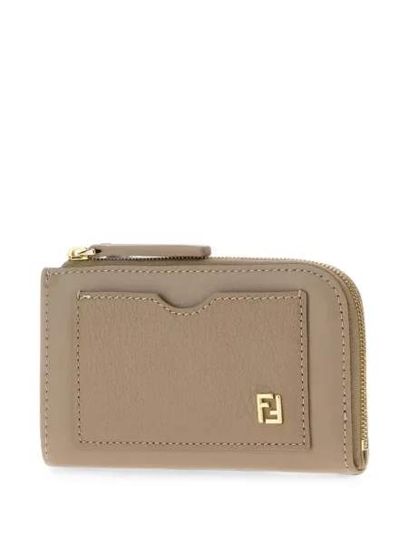 Кожено портмоне Fendi с автограф сиво