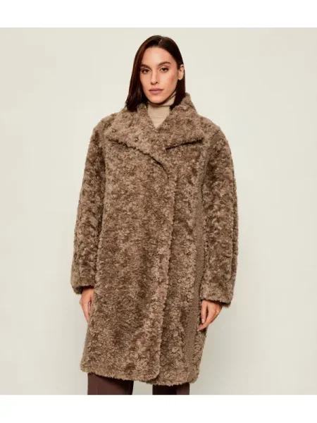 Palton de blană Boss Black de lână negru