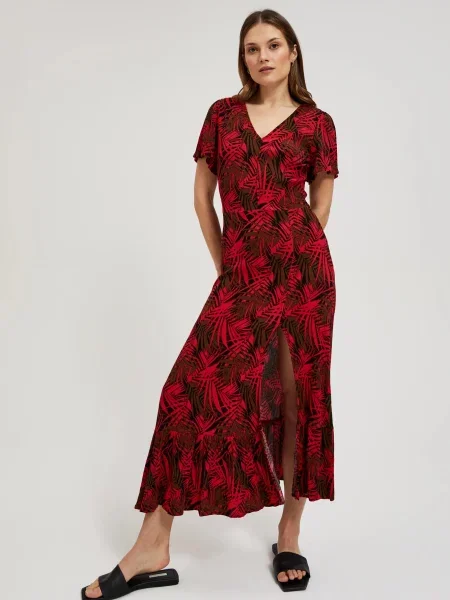 Rochie Moodo cu imagine cu decolteu în V cu imprimeu tropical roșu