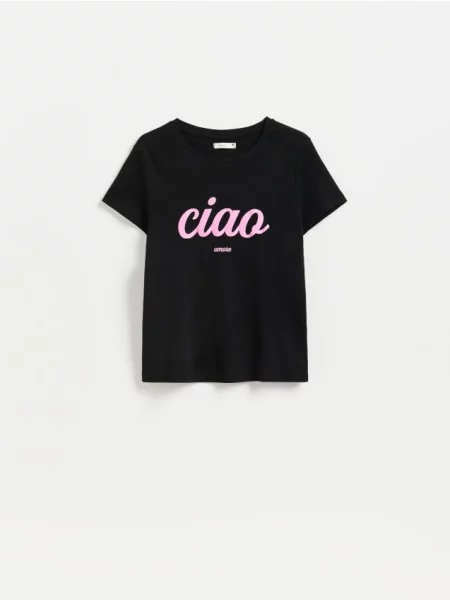 Reserved Tricou din cu imprimeu negru