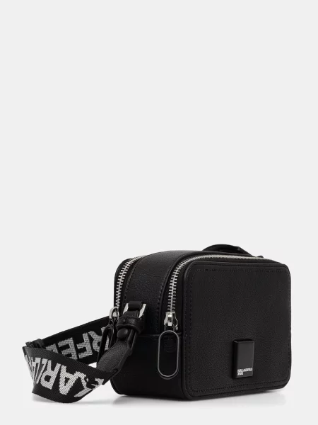 Geanta crossbody Karl Lagerfeld Jeans din piele cu autograf negru
