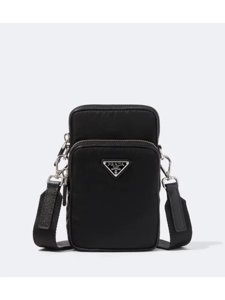 Кожена чанта Prada черно
