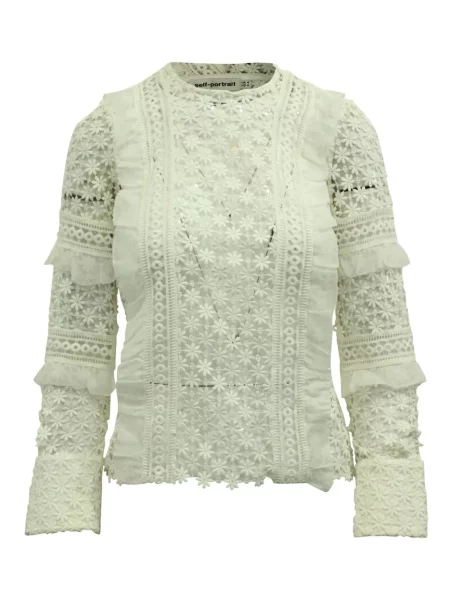 Bluză Self-portrait cu model floral din dantelă alb