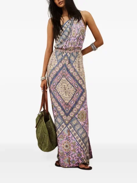 Rochie maxi Ba&sh cu imagine cu model paisley cu un umăr gol violet