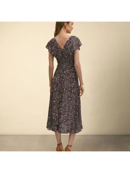 Sukienka midi Brooks Brothers z nadrukiem z dekoltem w serek z wzorem paisley niebieska