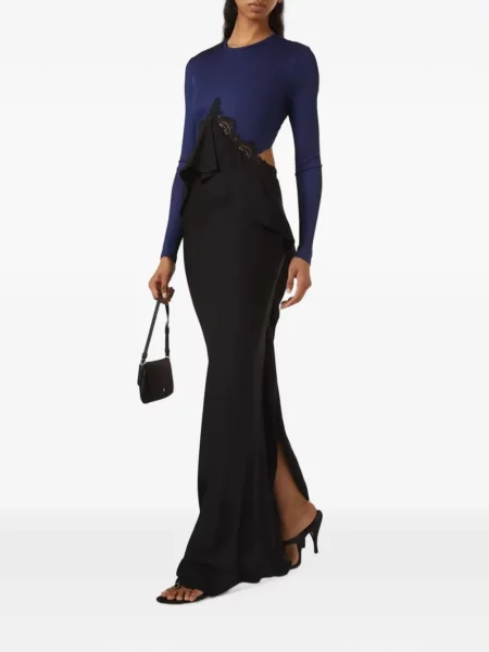 Rochie maxi Christopher Esber cu volane din dantelă negru