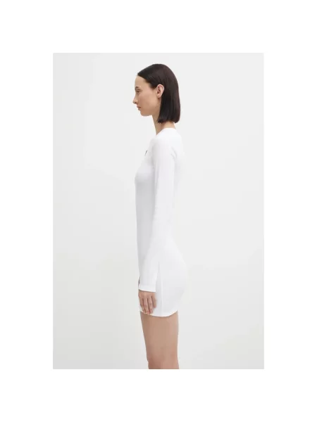 Marine Serre sukienka Moon Logo Ribbed Jersey mini rozkloszowana biały