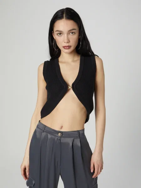 ABOUT YOU x Chiara Biasi Top brodat Leona' negru