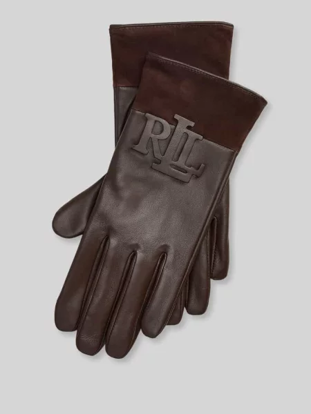 Rękawiczki z owczej skóry nappa z naszywką z weluru Lauren Ralph Lauren