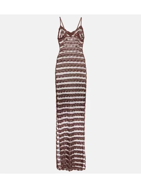 Rochie maxi Aya Muse transparente din dantelă de costum maro