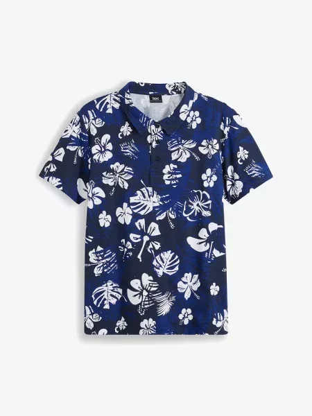 Shirt polo z krótkim rękawem z dżerseju z bawełny organicznej niebieska