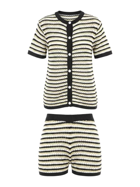 Imily Bela Costum cu pantaloni bej / negru alb