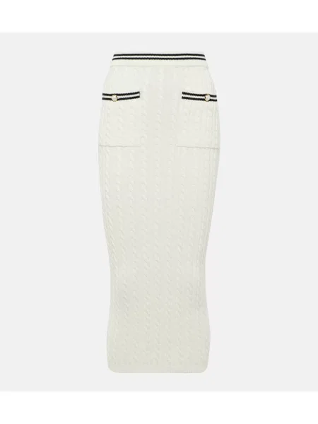 Fustă midi Alessandra Rich cu dungi tricotate până la genunchi alb