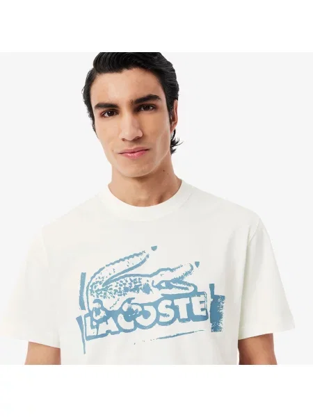Lacoste T-Shirt Z Okrągłym Dekoltem Z Nadrukiem Classic Fit biały